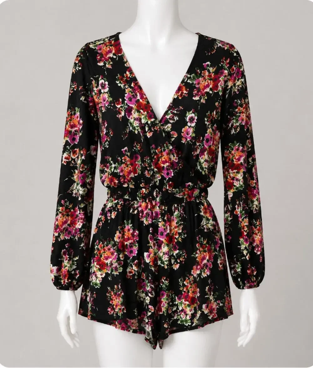 Show Me Your Mumu Kelsey Black Velvet Floral Romper Jumper Keyhole Back Small